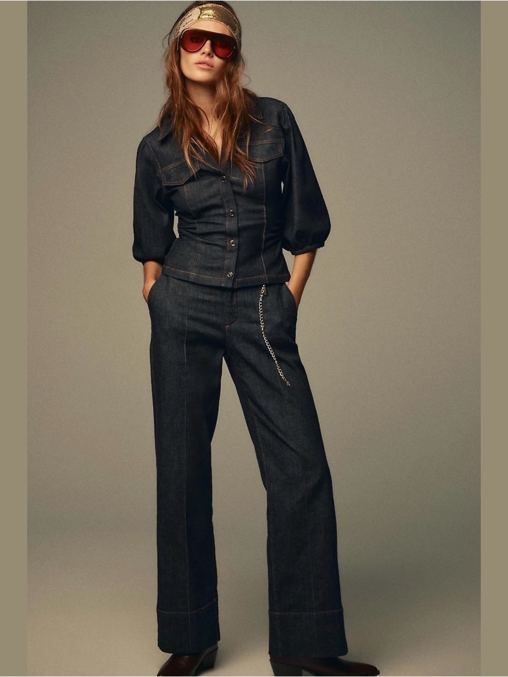 Zara Z1975 Bootcut Denim Pants Jeans Small Dark Wash Minimal Boho Western Chic
